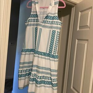 White and Teal Sleeveless Dress